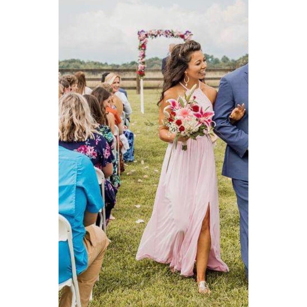 Pink David’s Bridal bridesmaid dress (maxi)